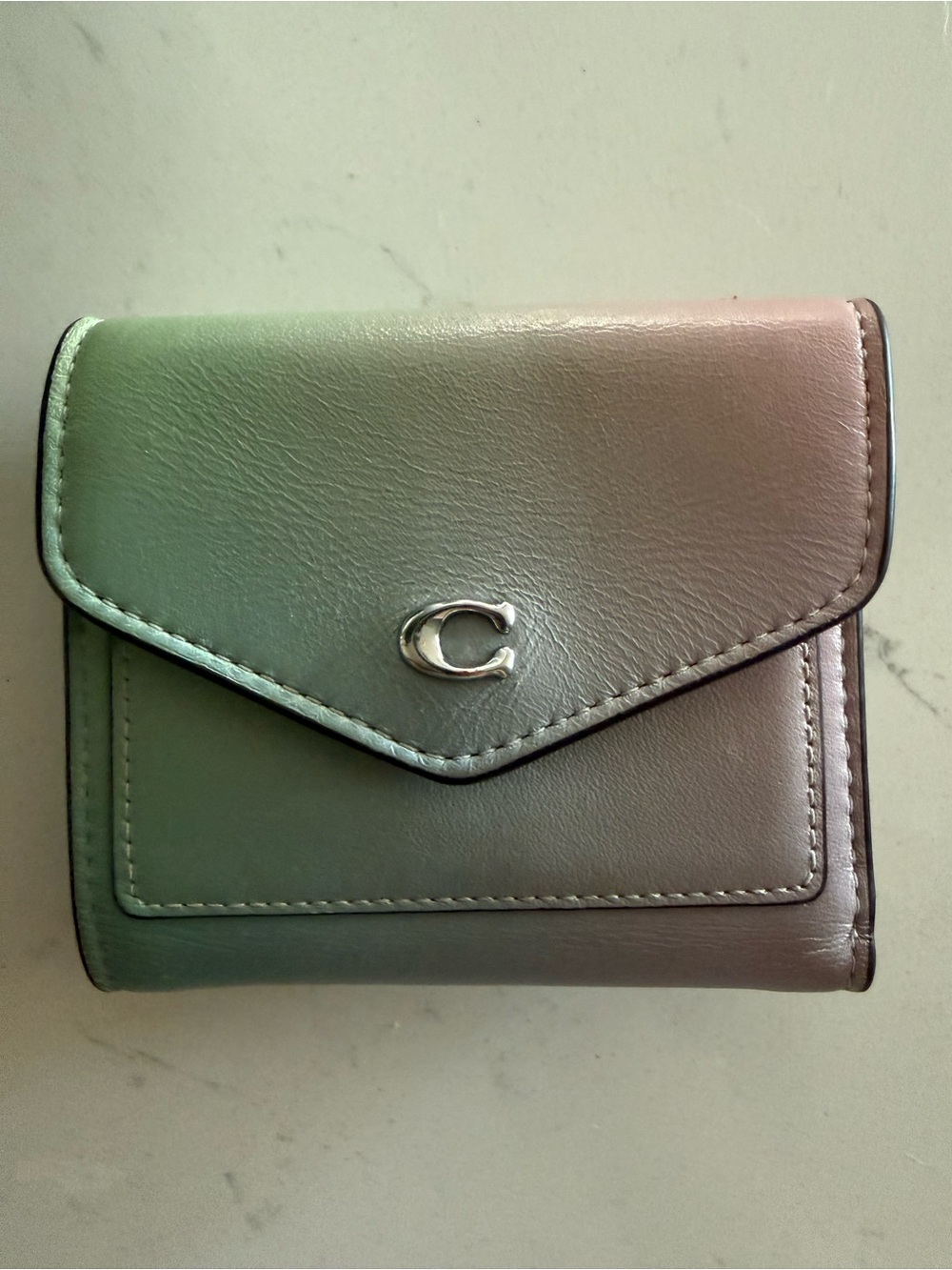 Coach Ombre green to pink Small Trifold Wallet